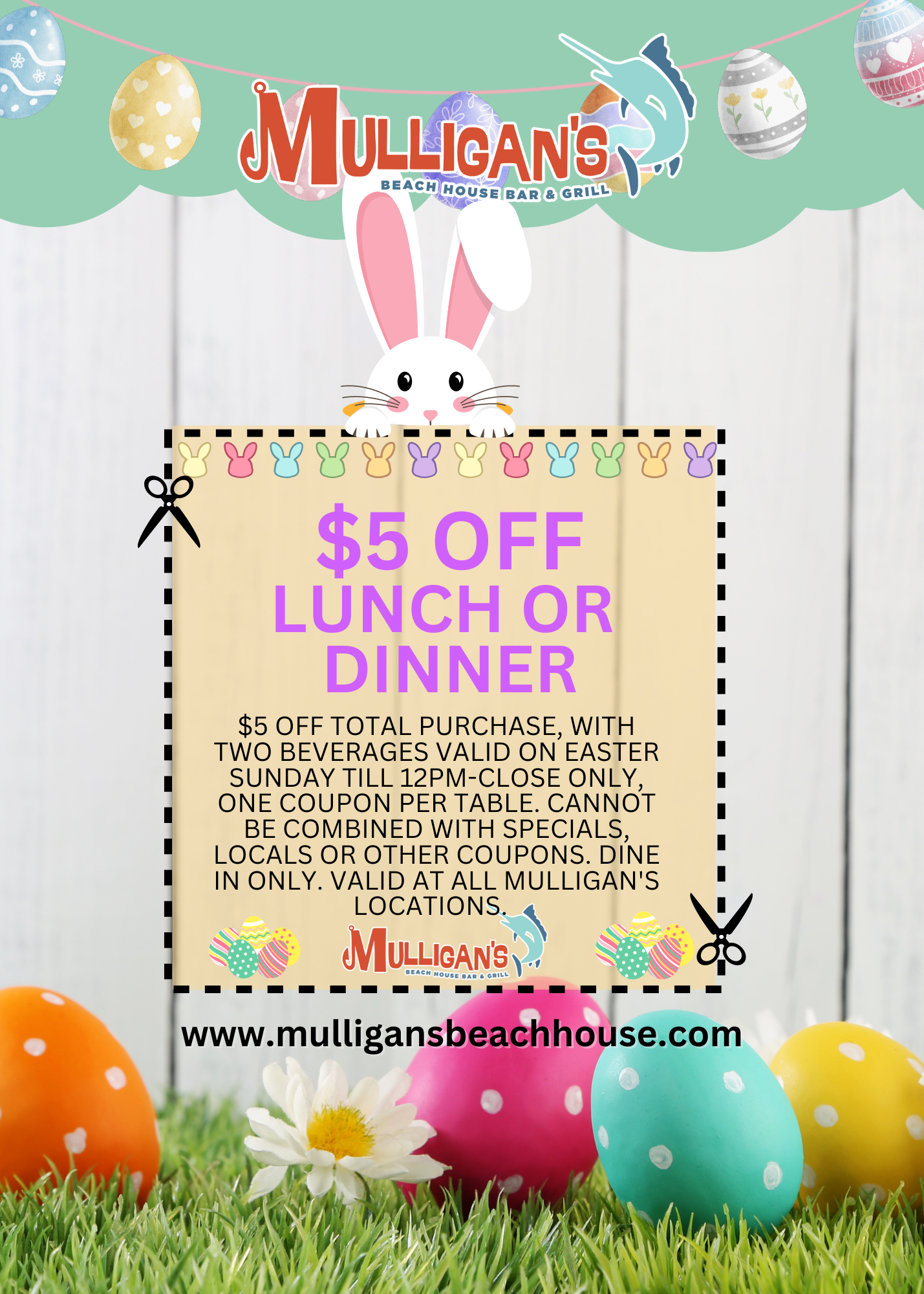 happy easter coupon from mulligans beach house