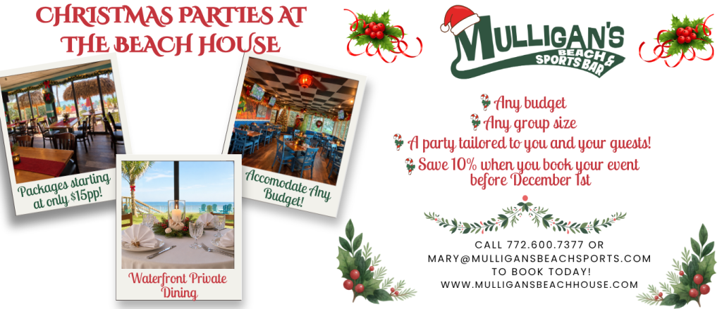 Christmas parties at the Beach House: packages from $15 per person, save 10% when you book before December 1st
