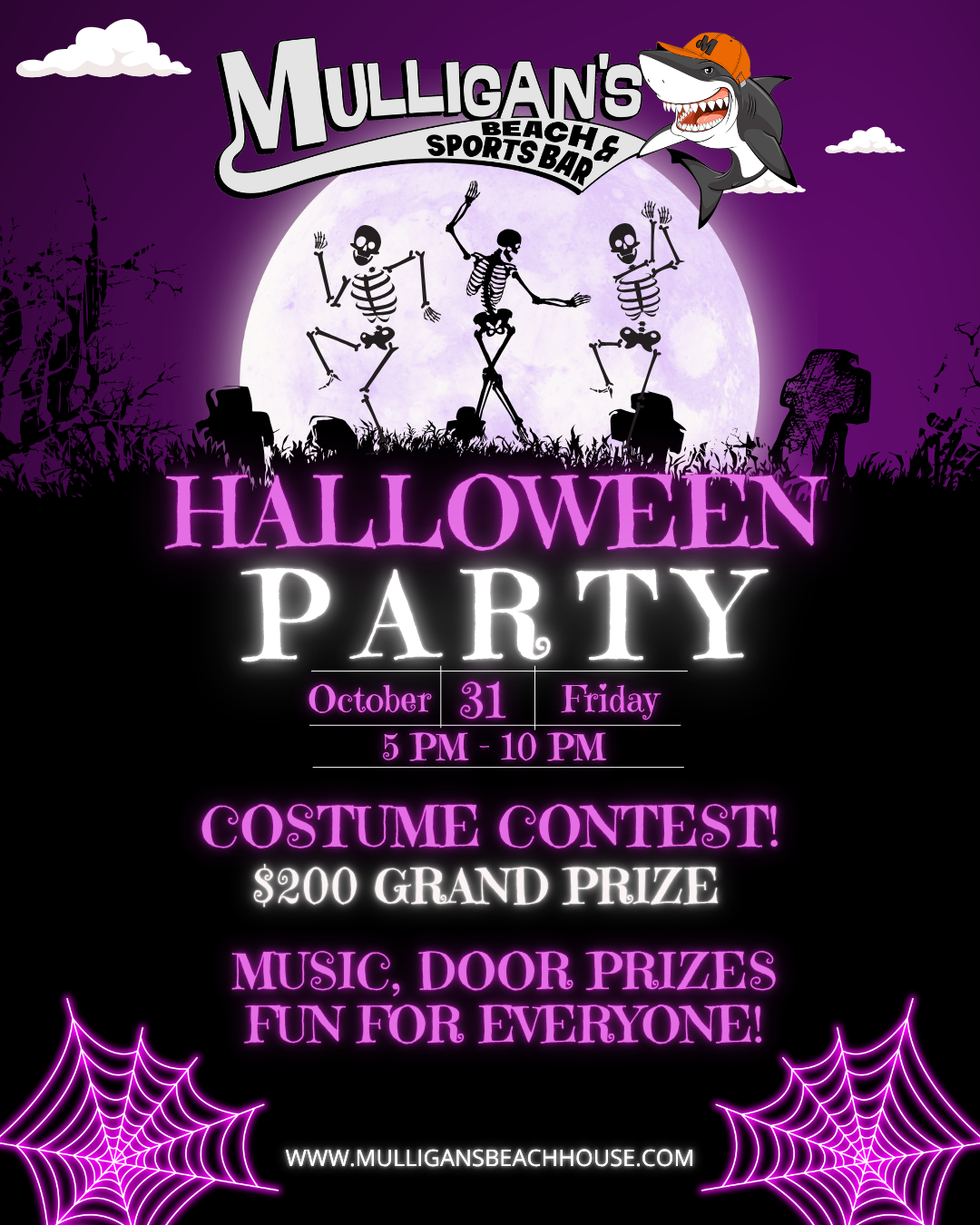 Halloween Party Friday October 31st 5pm to 10pm: costume contest with $200 grand prize, music and door prizes