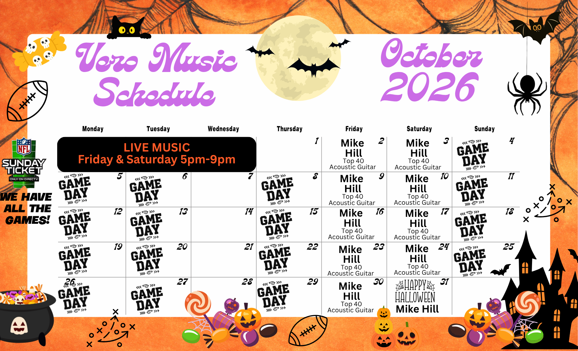 October 2026 live music schedule